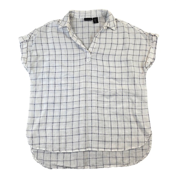 Tahari Tops - Tahari Womens Medium 100% Linen Windowpane Plaid Short Sleeve Breezy Beach Shirt